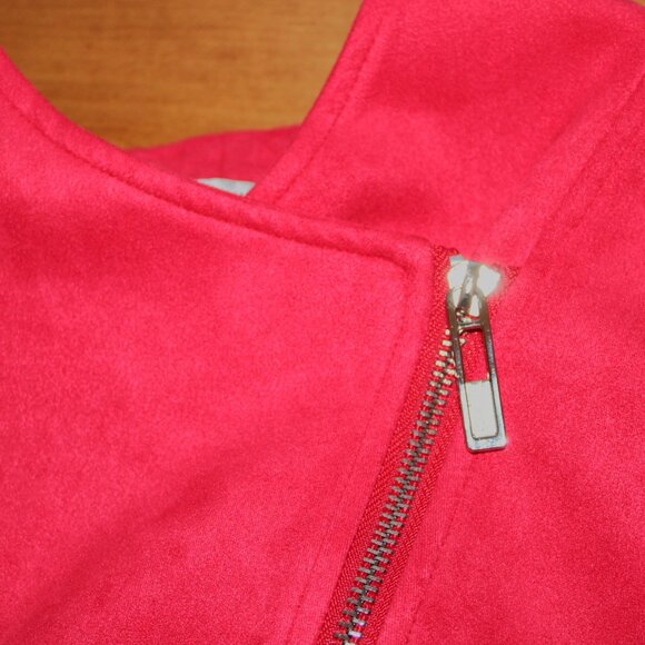 Feratelli Unique Red‎ Long asymmetrical Jacket Women's Faux Suede Size Medium - Picture 7 of 9